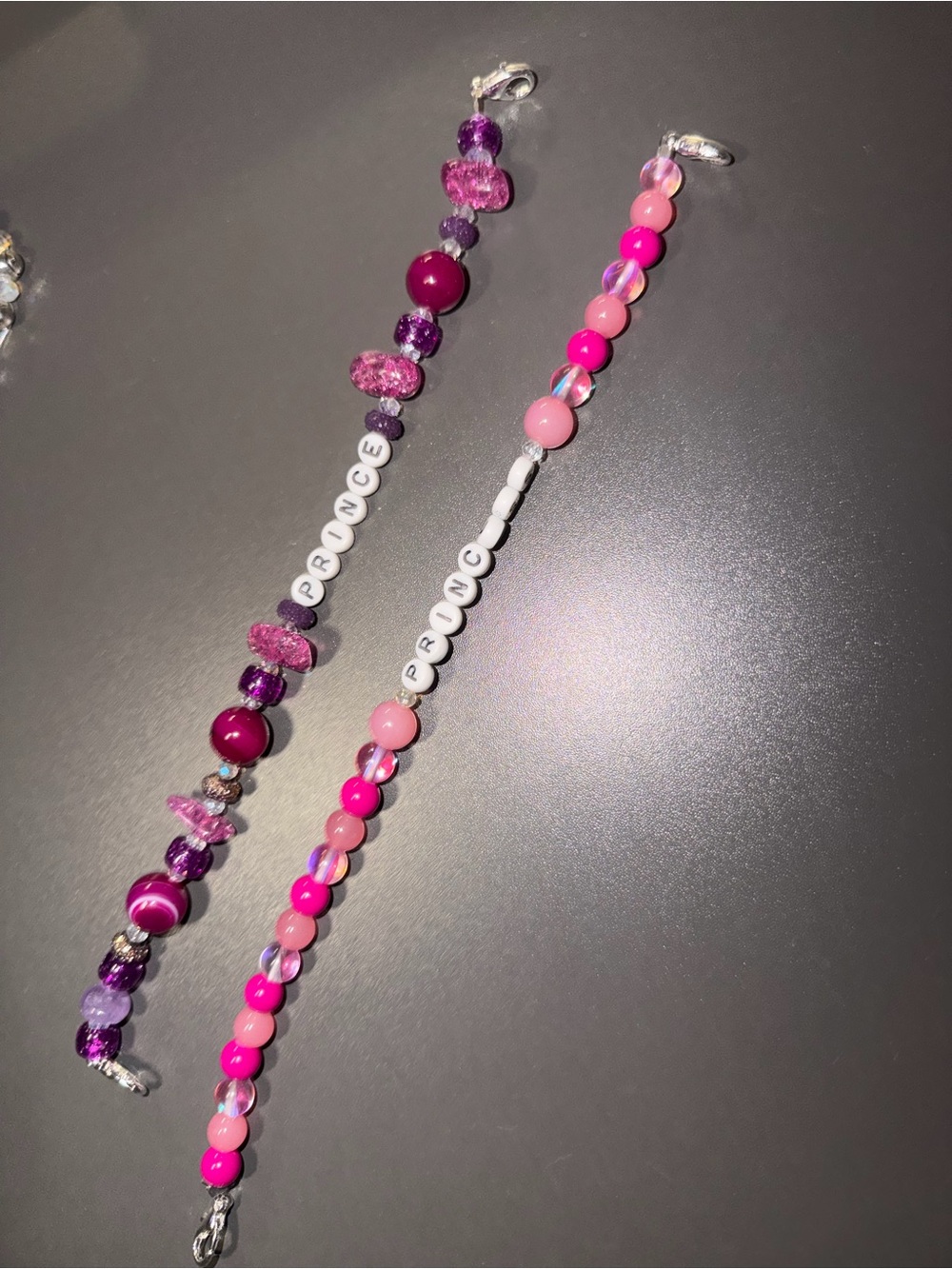 Handmade Pink and Purple Beaded Bracelet - 'PRINCE' Letter Beads